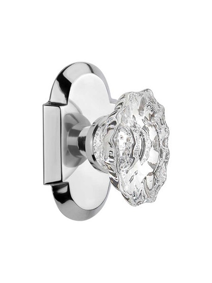 Arched Rosette Door Set with Chateau Crystal Glass Knobs in Polished Chrome.